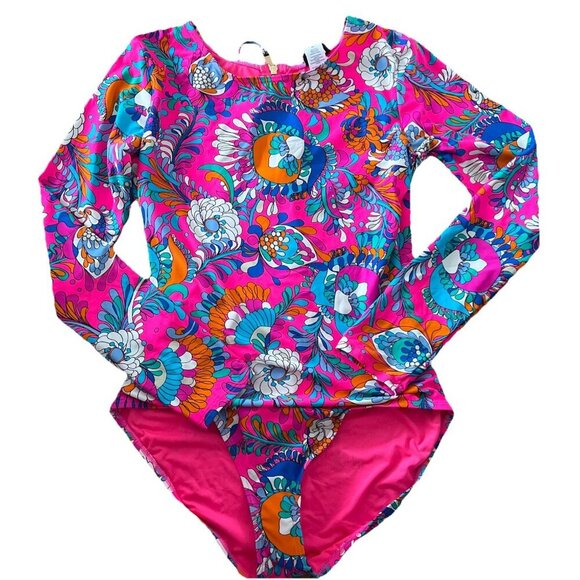 KATE SPADE Long Sleeve Swimsuit Back Zip Rash Guard in Radiant Pink sz XL  $148 - Picture 1 of 6